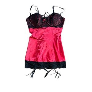 Seduction by Fredricks’s of Hollywood Red/Black Lingerie Dress with Garter Belt